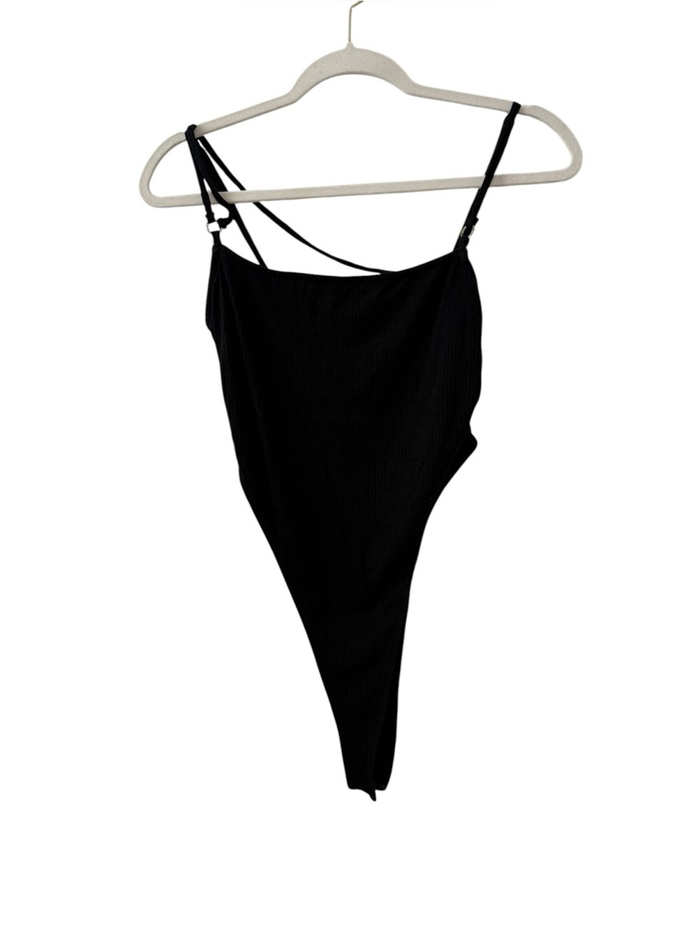 Elodie Large Black Ribbed Strappy Back Bodysuit Adjustable Straps Stretch Y2K
